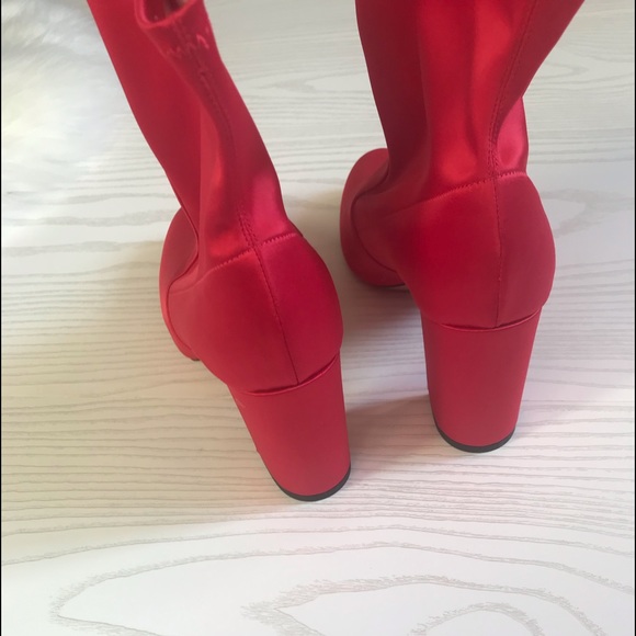 Aquazzura So Me Ankle Booties Red Satin NEW 7 - Picture 5 of 8